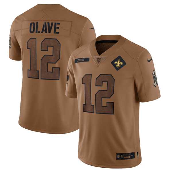 Mens New Orleans Saints #12 Chris Olave 2023 Brown Salute To Service Limited Football Stitched Jersey Dyin->new orleans saints->NFL Jersey